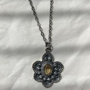 Faceted citrine sterling silver pendant choker